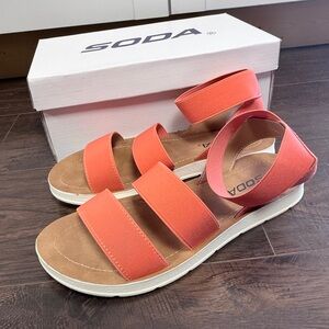 SODA CORAL MELON SUSHI ELASTIC STRETCHY BANDAGE SANDALS EXCELLENT CONDITION